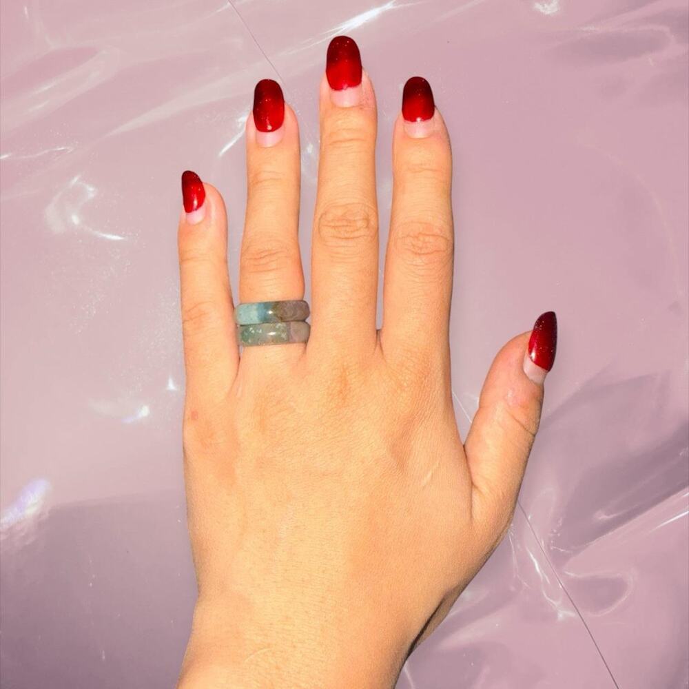 Y2K lucky green and pink speckled natural Agate ring boho fairycore cottagecore